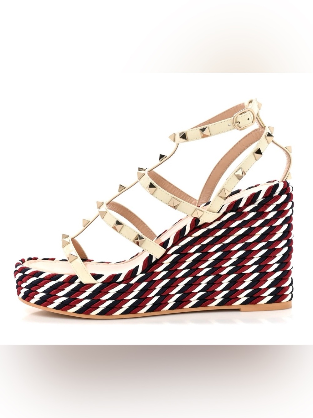 Valentino Garavani Rockstud Red White Blue Wedge Sandals Size 37